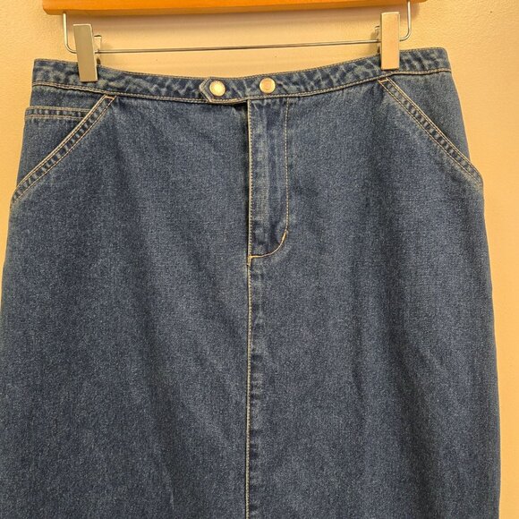 Vintage 90's Y2K Women's M Style Denim Maxi Skirt Snap Side Details Front Zipper - Picture 3 of 12